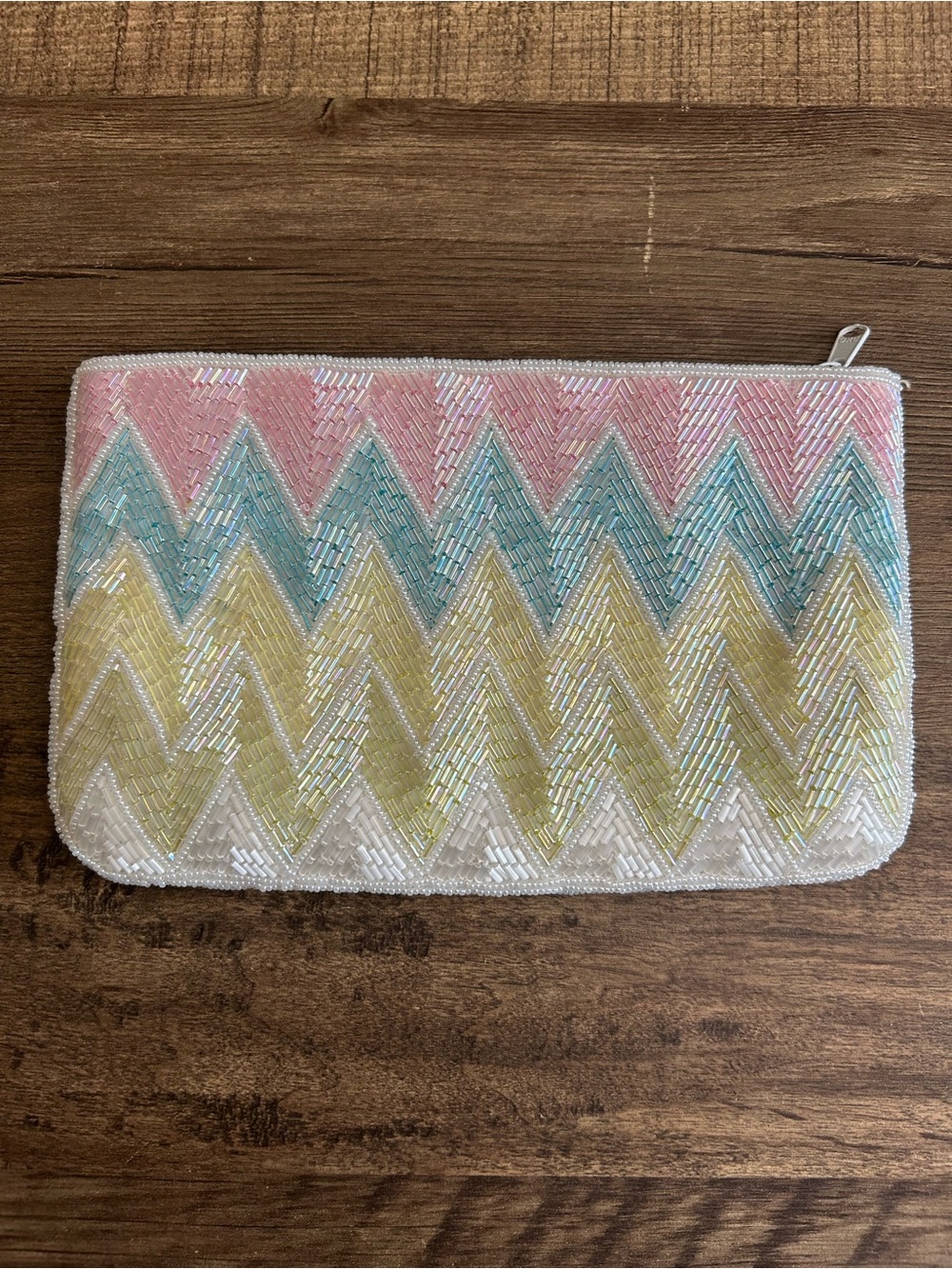Vintage 1960s Goldco Seed Bead Pastel Chevron Clutch Bag Purse